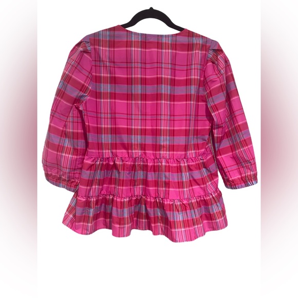 Vineyard Vines x Tuckernuck Pink Tartan Taffeta Tiered Party Plaid Top - Size Sm - Picture 4 of 7